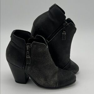 Rag & Bone “Margot” Black Distressed Leather Double Zip Ankle Boots (7 / 36.5)